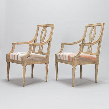 A pair of Swedish Gustavian armchairs, early 19th century.