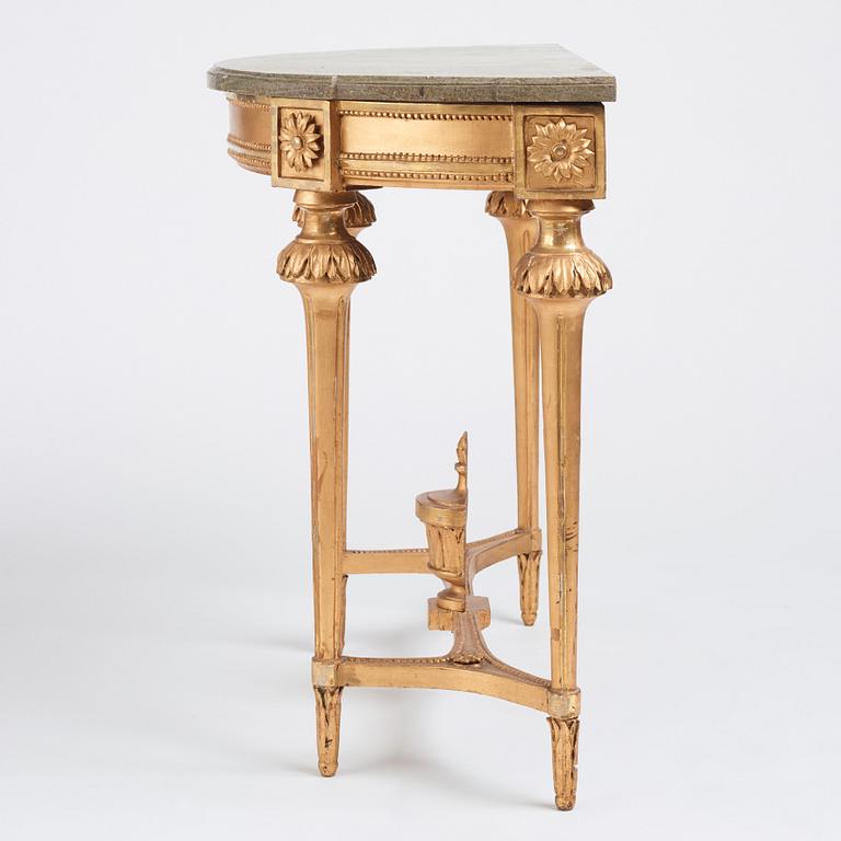 A Gustavian giltwood and marble console table, late 18th century.