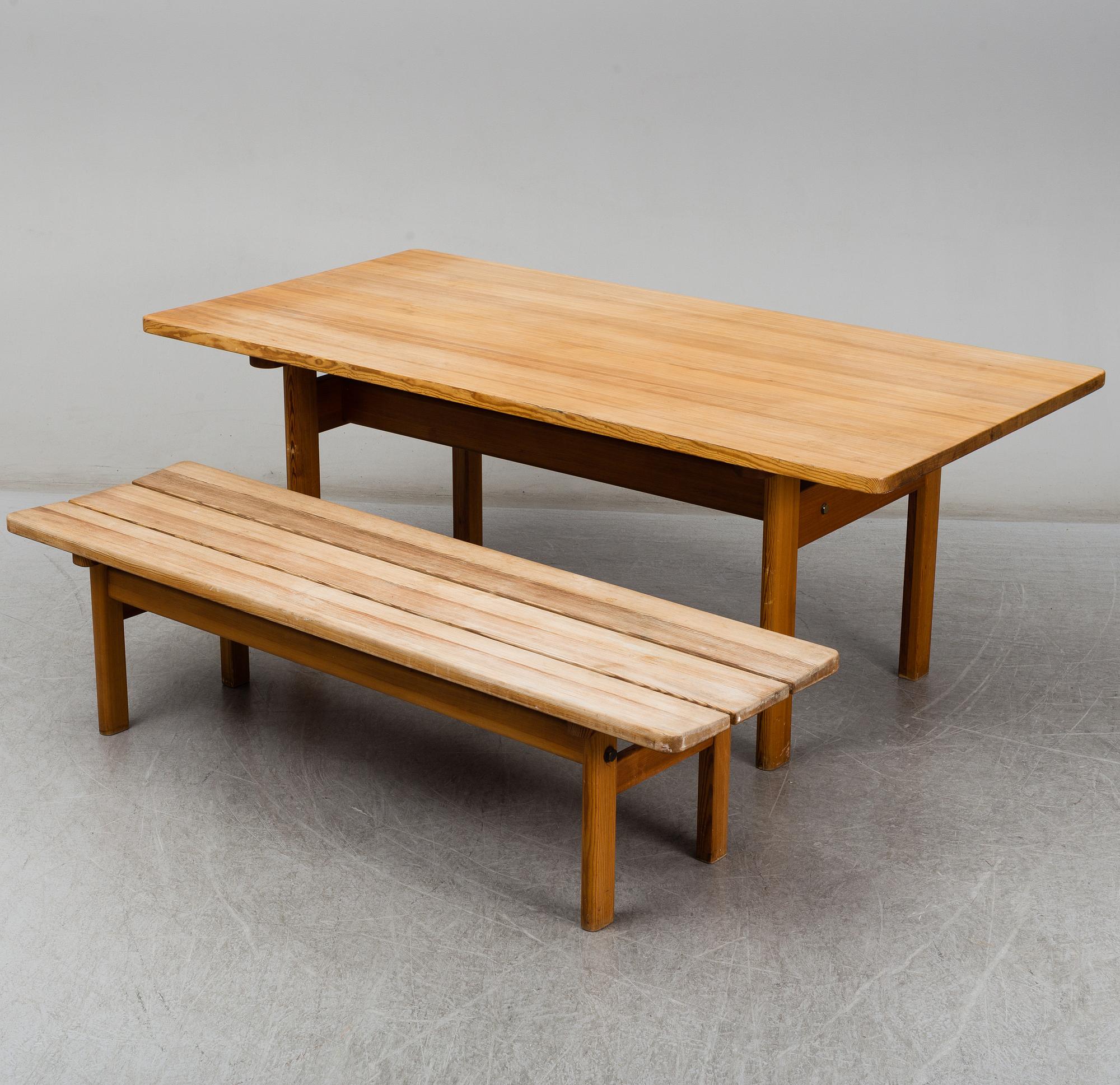A pine dining table 'Asserbo' by Børge Mogensen, and bench, 1960s/1970s.
