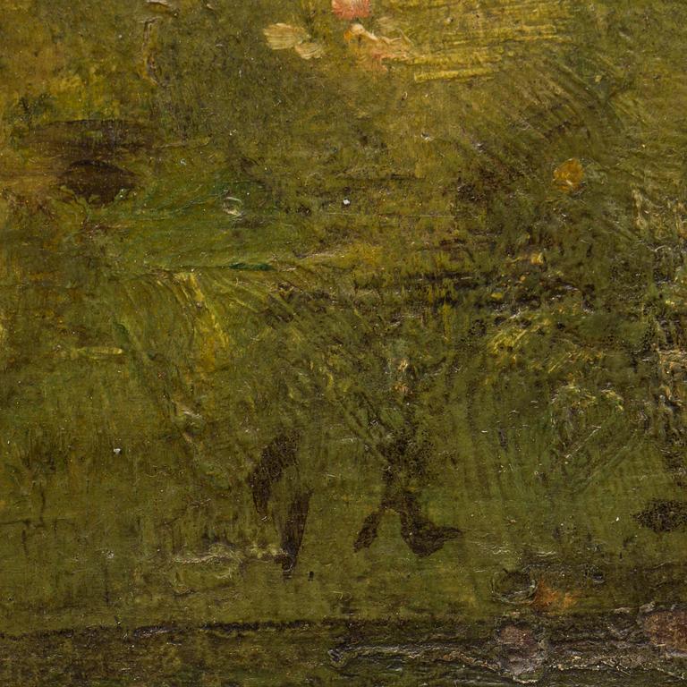 OKÄND KONSTNÄR, olja på pannå, signerad G.K. Omkring 1900.