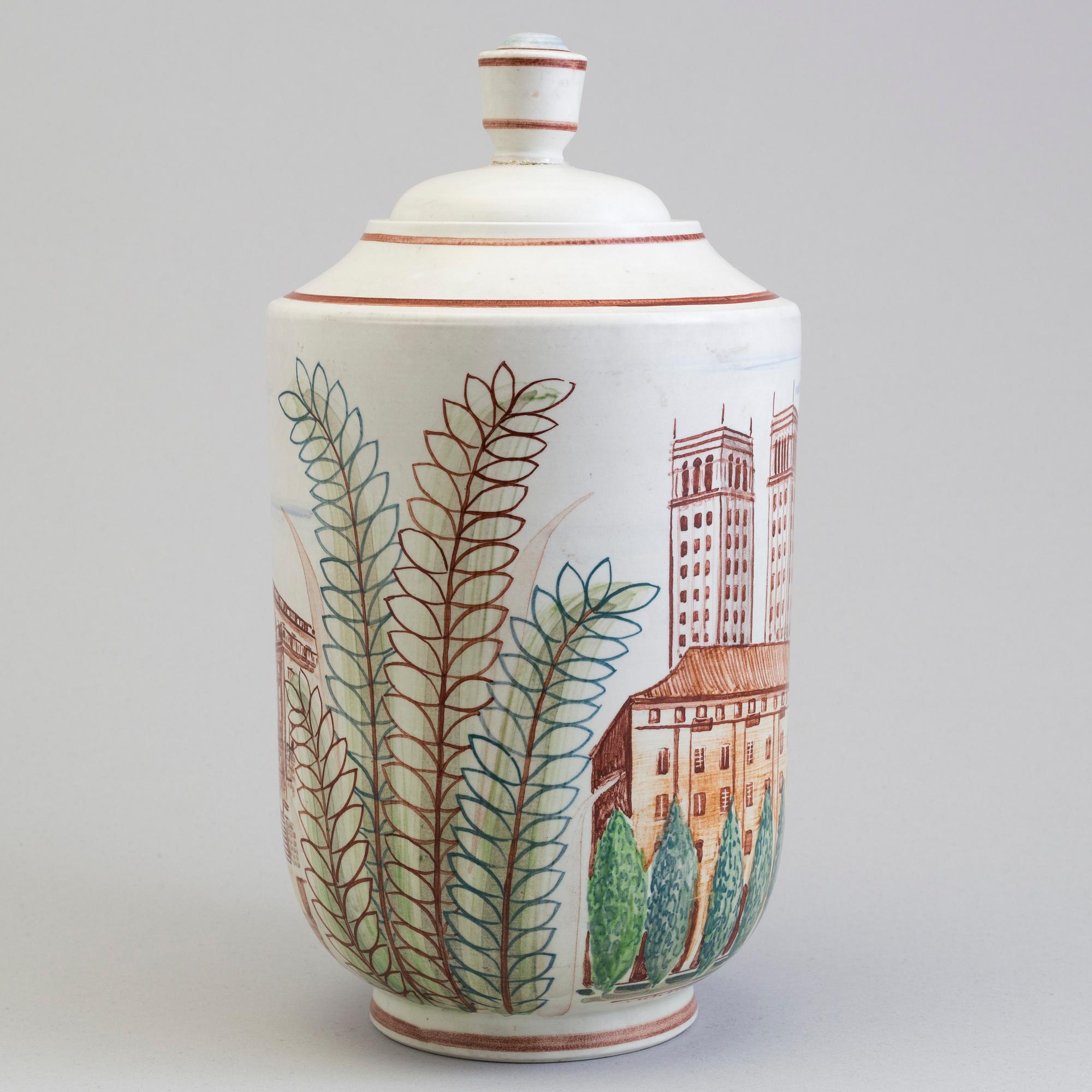 LARS THORÉN, urna med lock, stengods, Rörstrand -47.