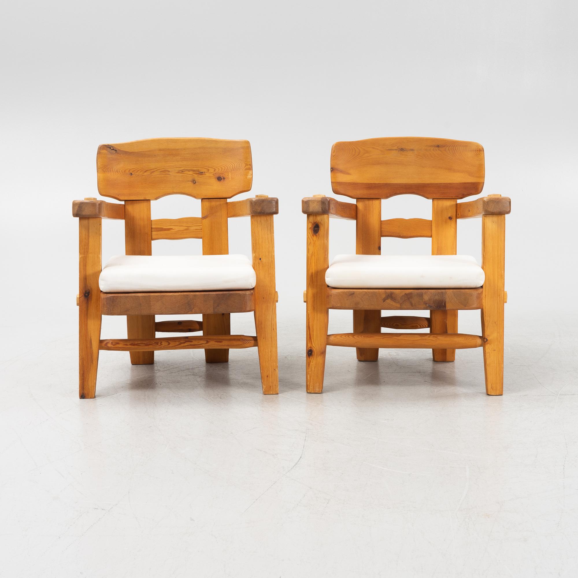 Stig Sandqvist, a pair of pine armchairs, Vemdalia, Sweden, second half of the 20th century.