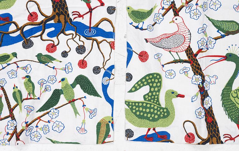 Josef Frank, gardiner, ett par, "Gröna fåglar", Firma Svenskt Tenn.