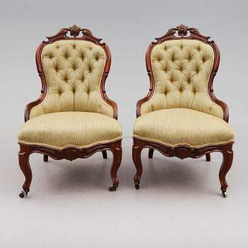 FÅTÖLJER, 1 par, rokokostil, 1800-talets andra hälft.