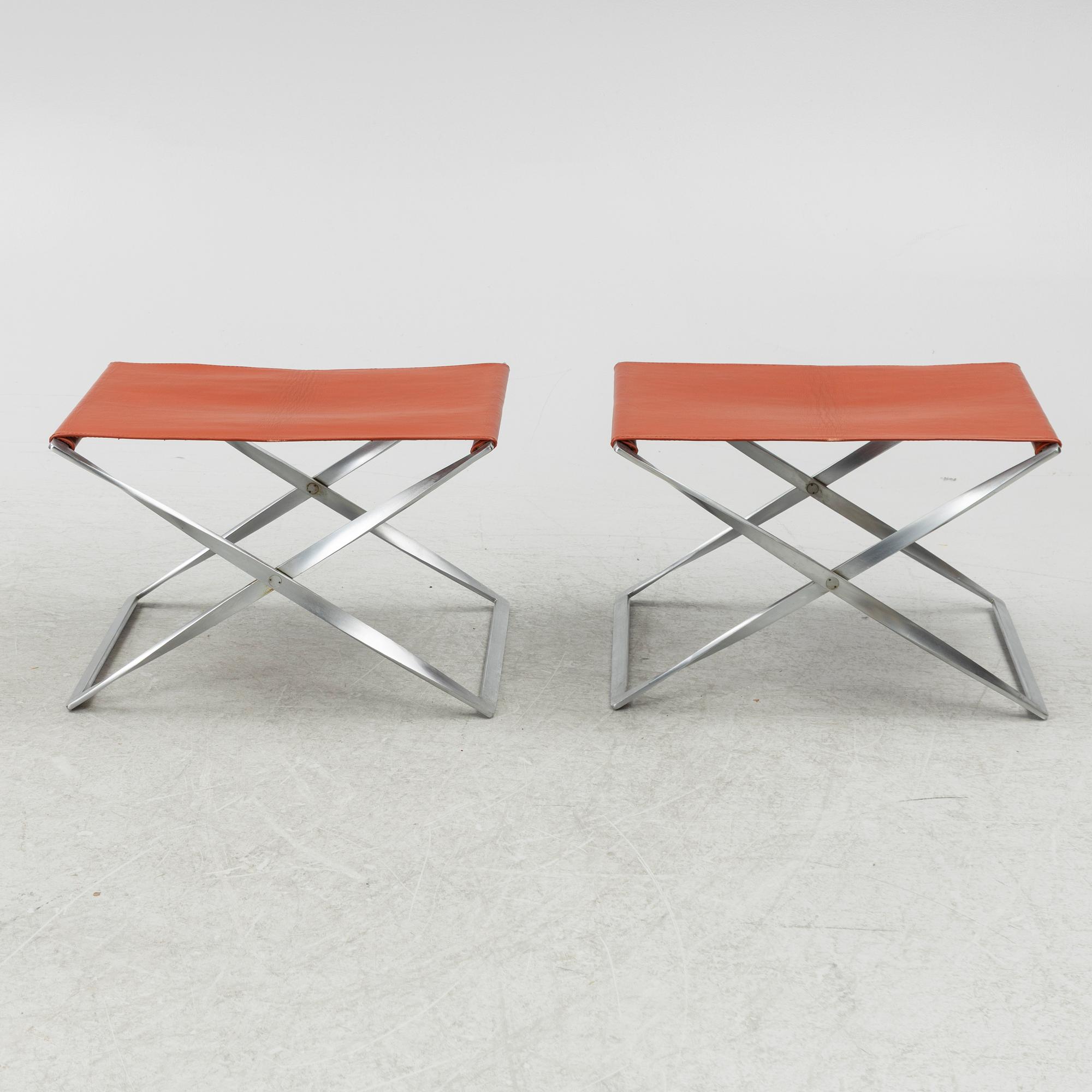 Poul Kjaerholm, stools, a pair, "PK 91", Fritz Hansen, Denmark.