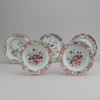 A set of five odd famille rose plates, Qing dynasty, Qianlong (1736-95).