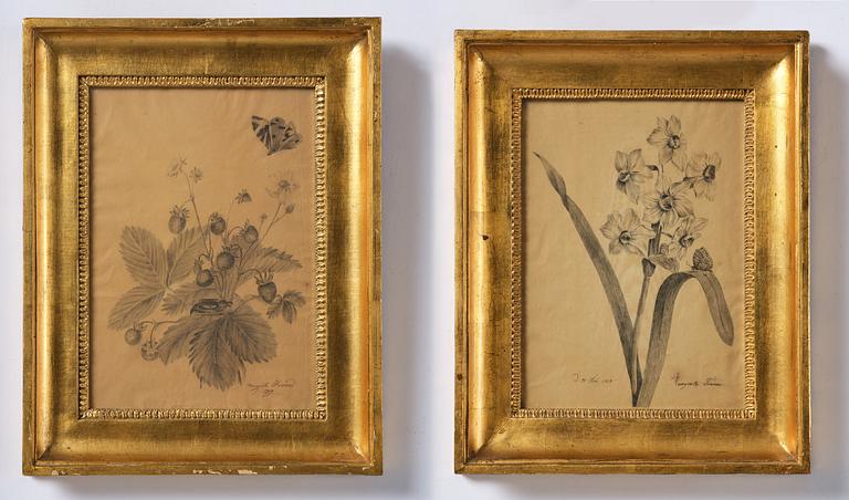 Ramar, ett  par, Sverige, tidigt 1800-tal, Empire, med blomsterstudier av Margareta Tröne (1804-1830).