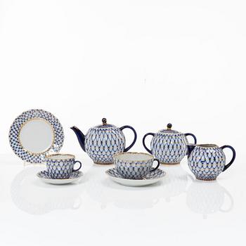 Kaffe- och teservis, 21 delar, "Cobalt Net", Lomonosov, Sovjetunionen.
