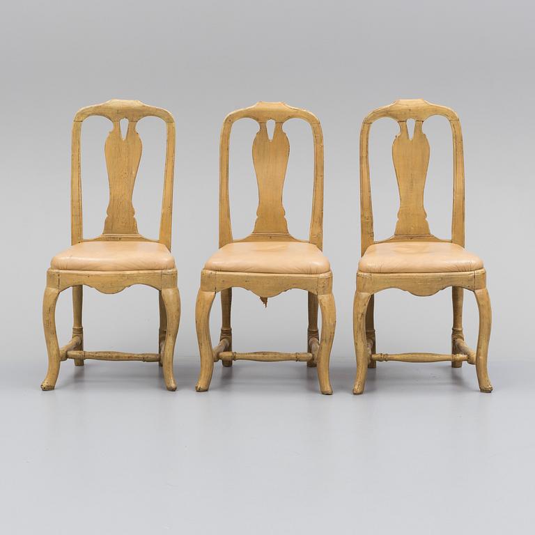 A set of three rococo chairs, 18th century.