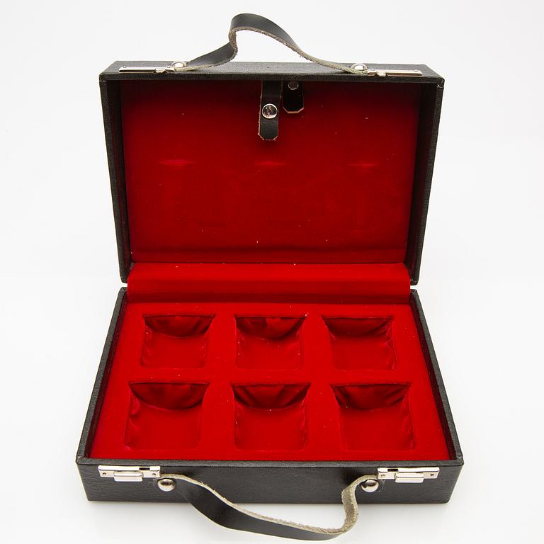 Cup and saucer set, 7 pieces, sterling silver, Einar Telander, Stockholm 1976-79.