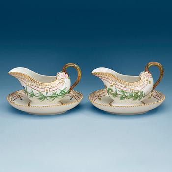 731. A pair of Royal Copenhagen 'Flora Danica' sauce boats, Denmark, 20th Century.