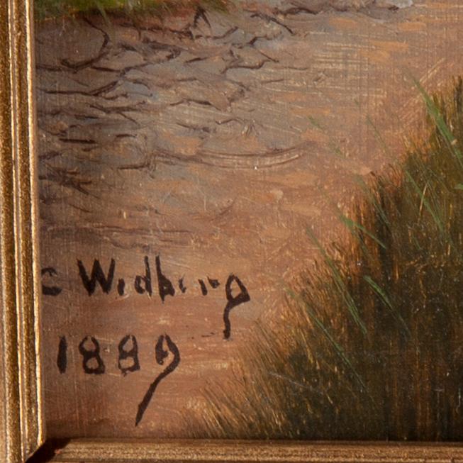 OKÄND KONSTNÄR, olja på pannå. Signerad C Widberg och daterad 1889.