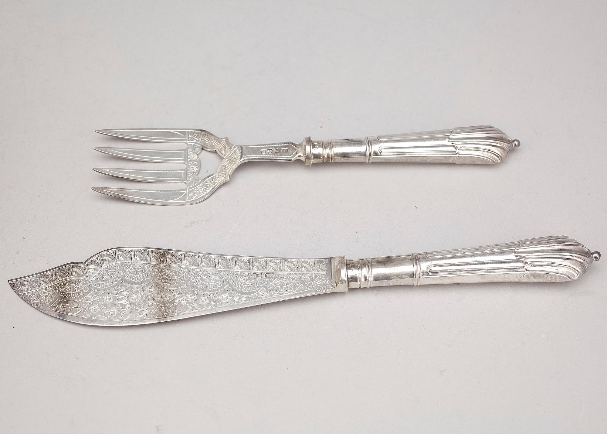 FISKBESTICK, 14 delar, silver, Goldsmiths & Silversmiths Company LTD, London, tidigt 1900-tal. Totalvikt ca 660 g.