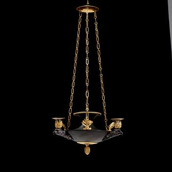 A Swedish Empire three-light hanging-lamp, beginning of the 19th century.