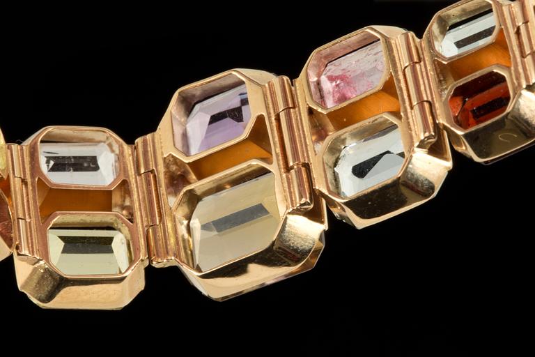 A quartz, beryl and tourmaline bracelet. Made by Swedish goldsmith G. Dahlgern, Malmö.