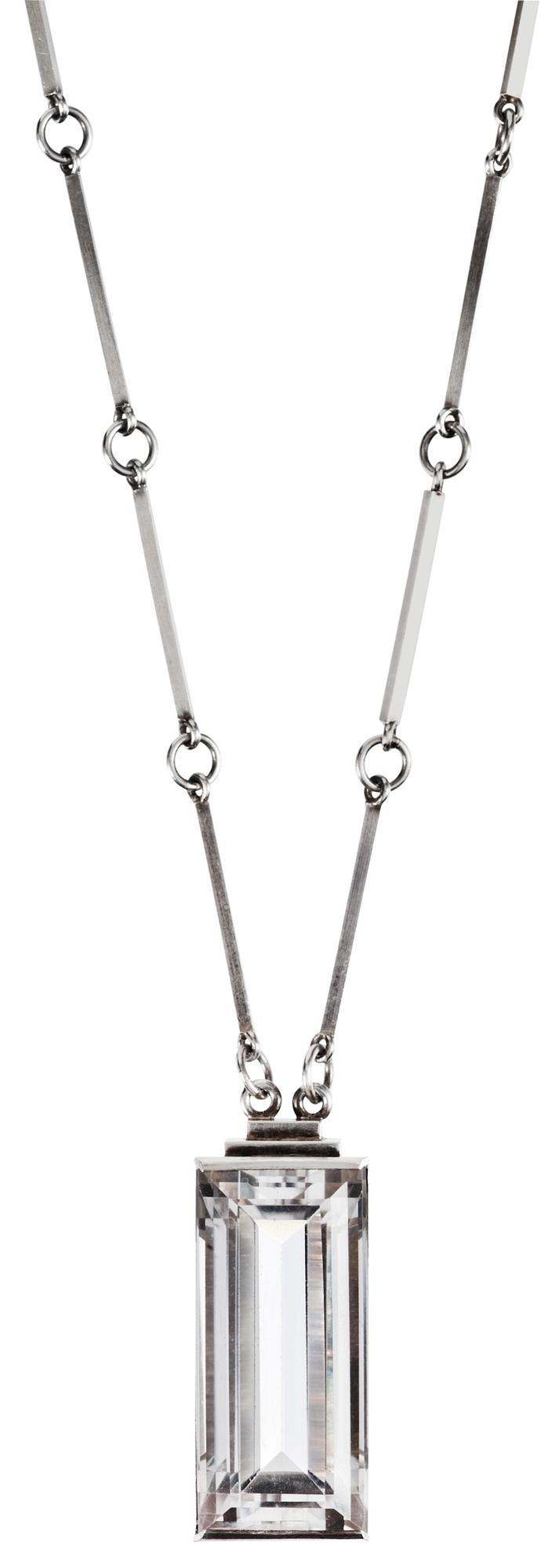 A Wiwen Nilsson sterling rock crystal pendant and chain, Lund 1947.