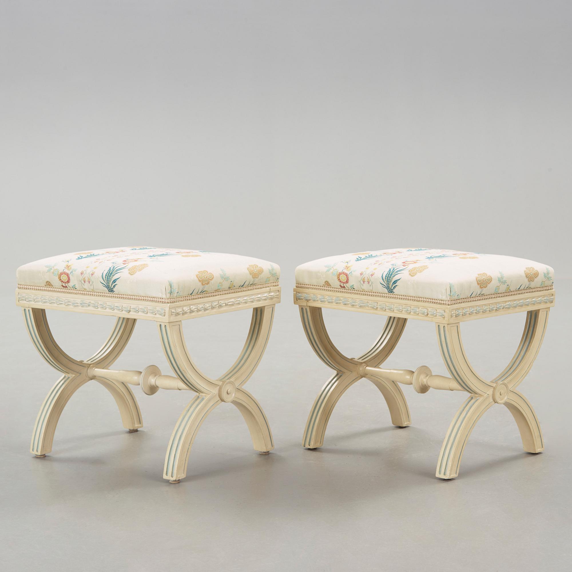 A pair of painted late gustavian stools by Ephraim Ståhl(active 1794-1820).