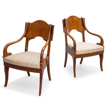 A PAIR OF RUSSIAN ARMCHAIRS, empire early 19th century.