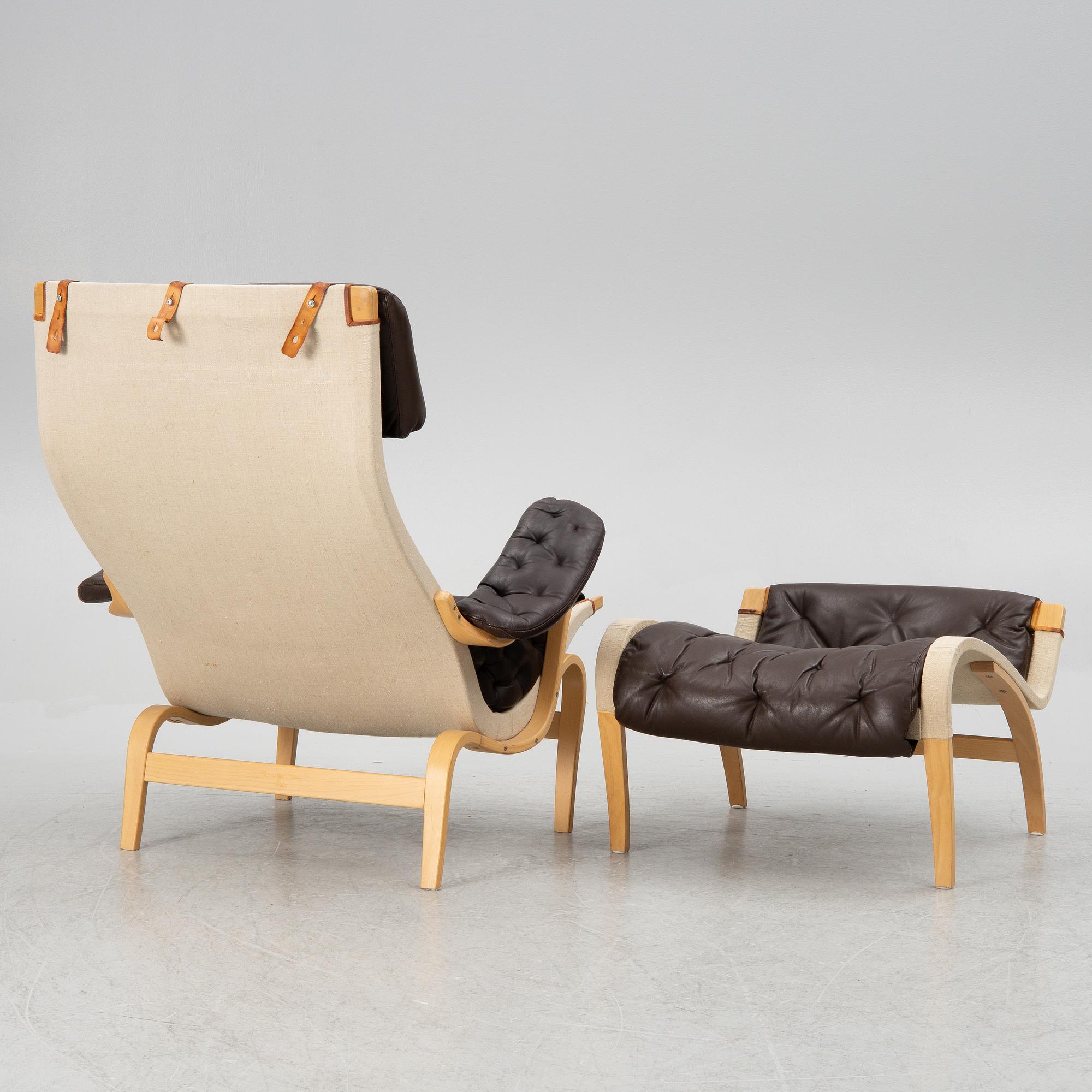 Bruno Mathsson, a 'Pernilla' armchair with ottoman, Dux.