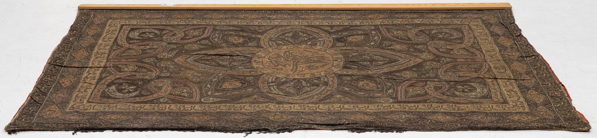 A silver embroidery tapestry, Ottoman Empire, first half of the 19th century, c. 260 x 153 cm.