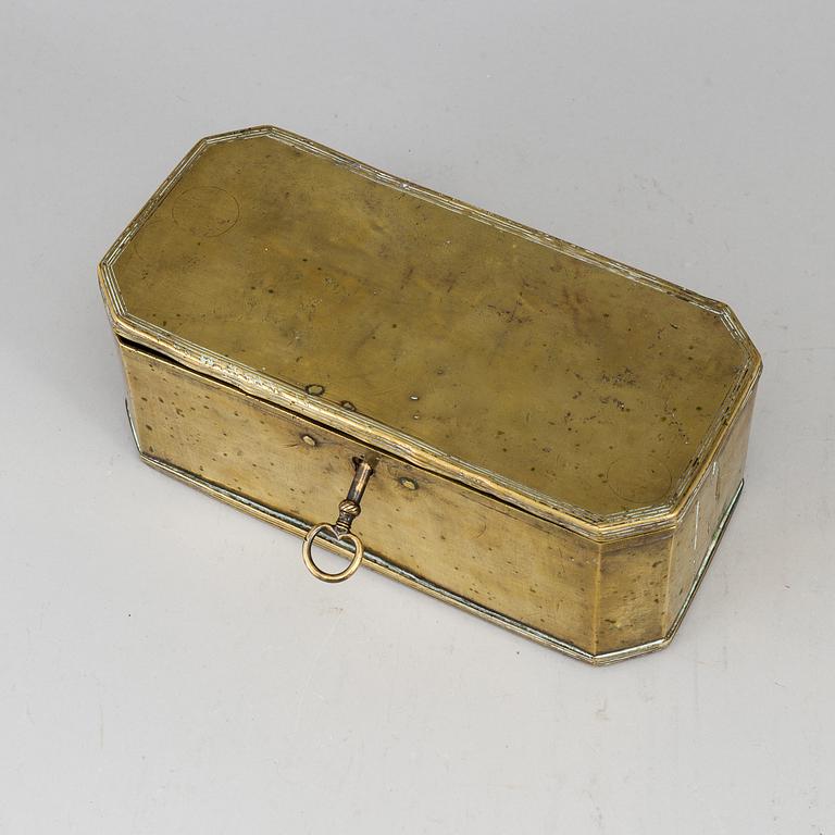 An 18th century brass box.