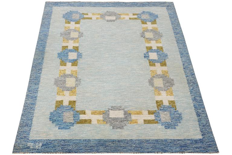 Kerstin Persson, a flat weave carpet, signed KP, c. 240 x 155 cm.