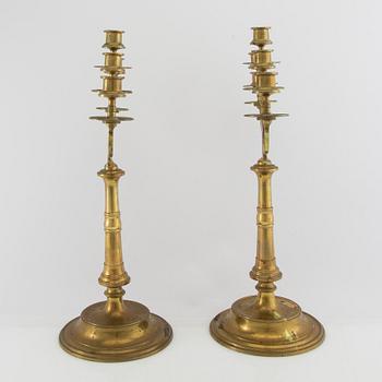 Candelabra, brass, a pair, Art Nouveau, early 20th century.