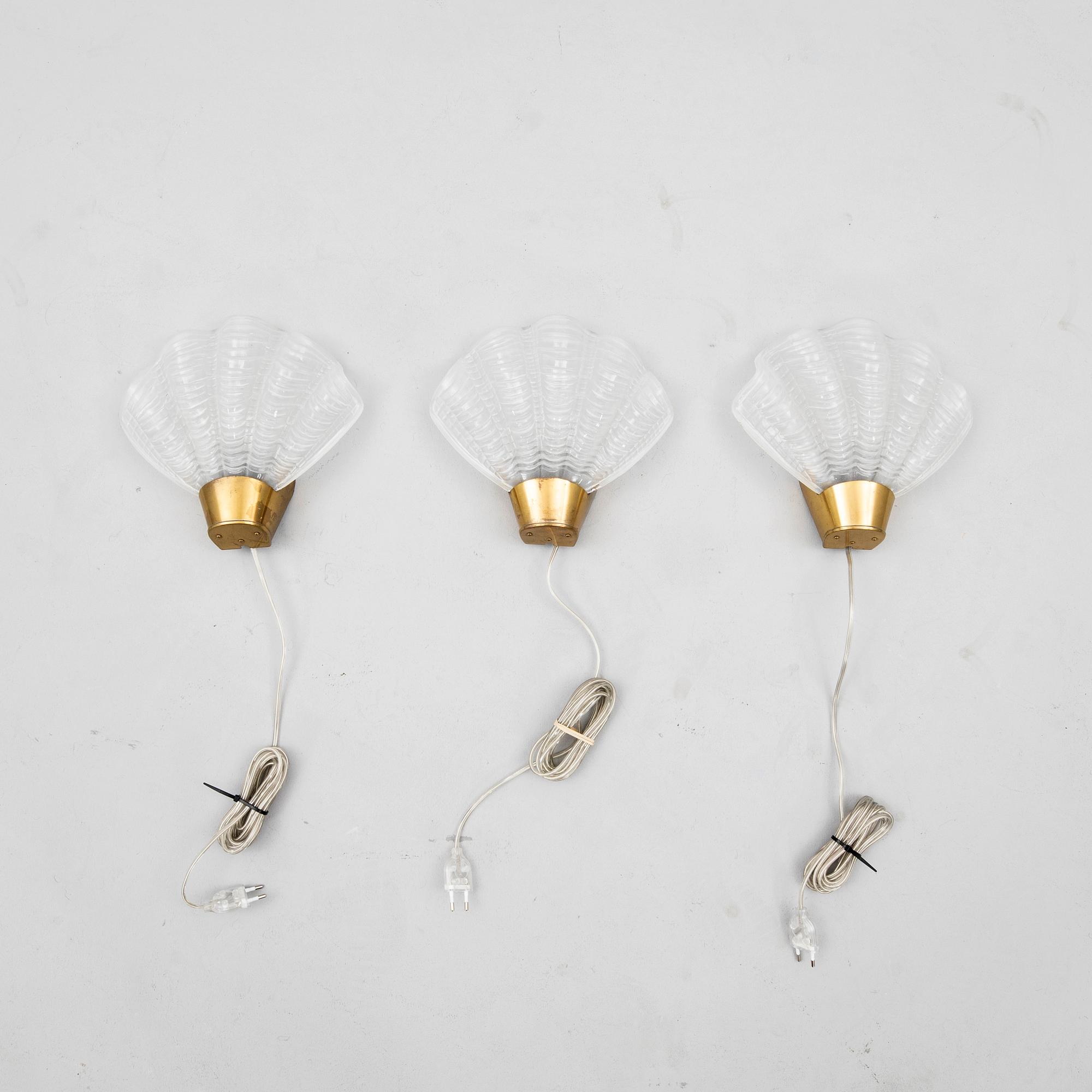 Vägglampor 3 st "coquille" ASEA belysning 1940-tal.