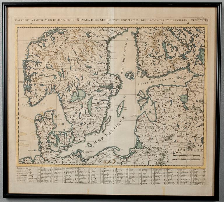 KARTTOJA,2 kpl, Carte de la Partie Septentrionale du Royaume de Suede avec une table des Provinces et Villes Principales.