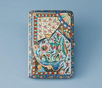 A Russian silver-gilt and enamel cigarette-case, unidentified makers mark, Moscow 1908-1917.