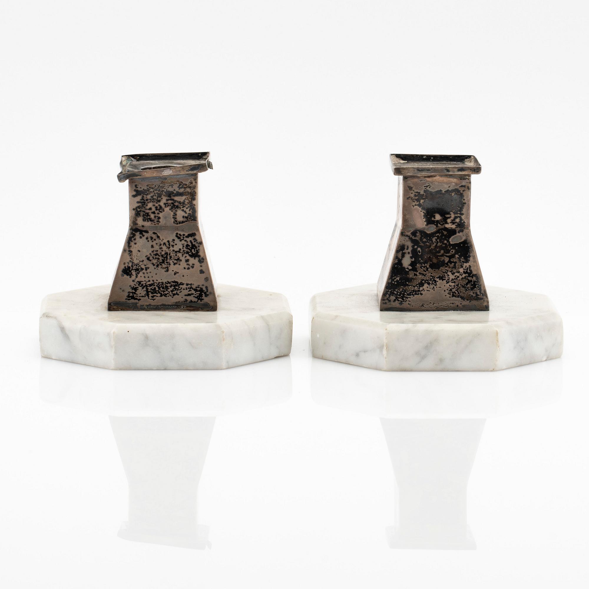 Märta af Ekenstam, ljusstakar, ett par, silver, Malmö, 1919.