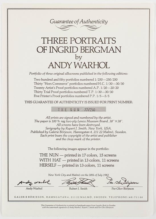 Andy Warhol, "Three portraits of Ingrid Bergman by Andy Warhol".