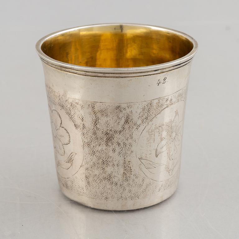 An 18th century parcel-gilt silver beaker, unidentified maker's mark IB, Northern Europe.