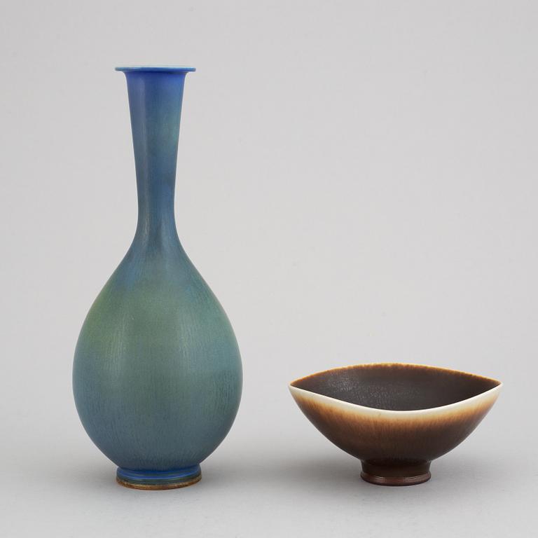 Berndt Friberg, a stoneware vase and bowl, Gustavsberg Studio, signed.