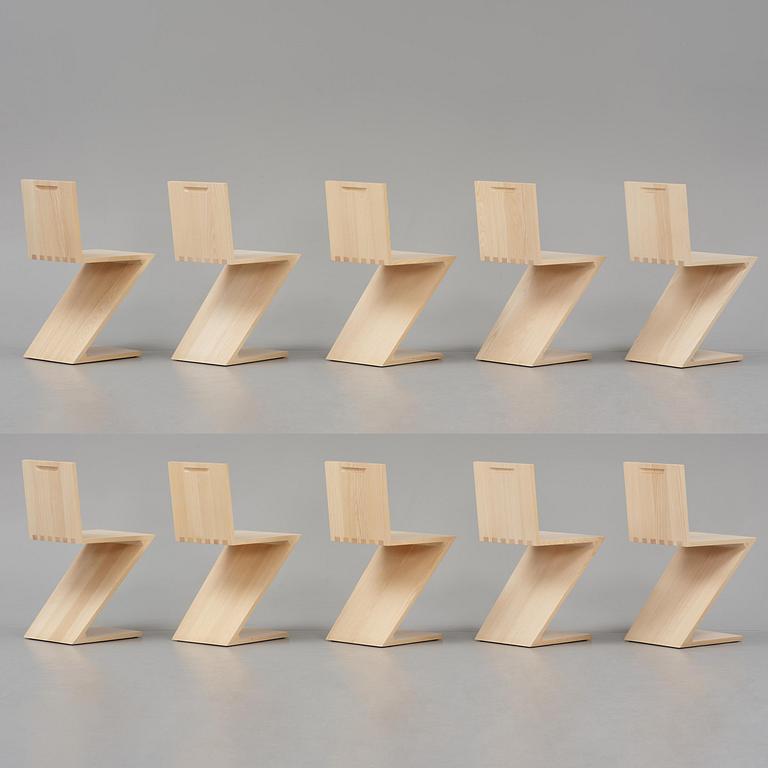 Gerrit Rietveld, a set of ten "Zig Zag" chairs, Cassina, Italy.