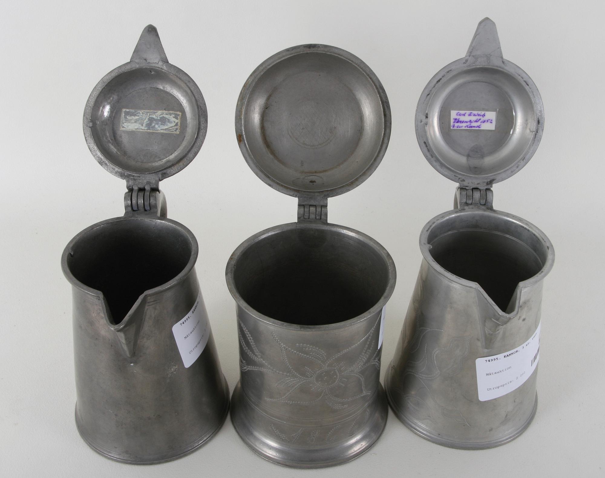 KANNOR, 3 st, tenn, 1800-tal.