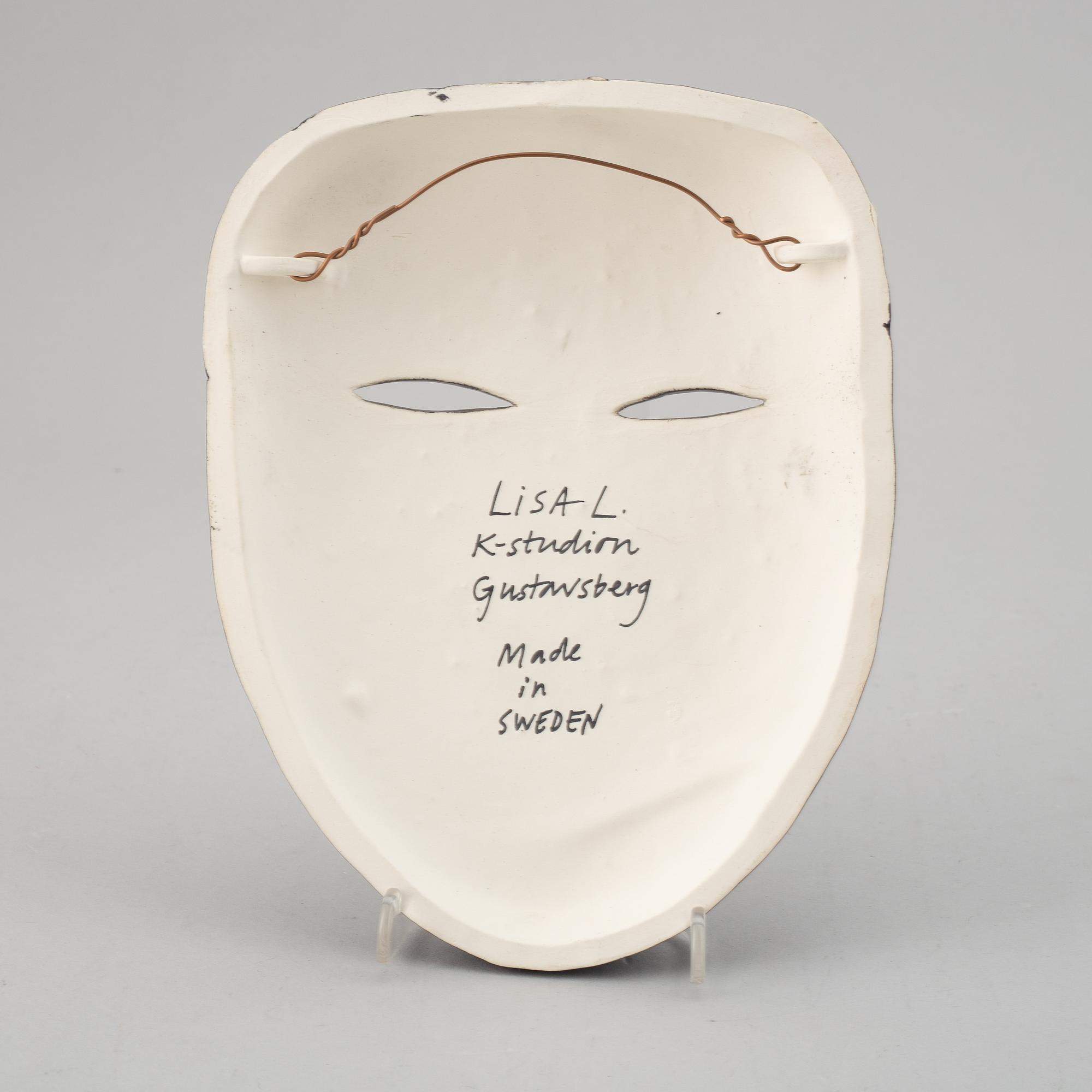 A Lisa Larson stoneware sculpture of a mask, K-studion, Gustavsberg.