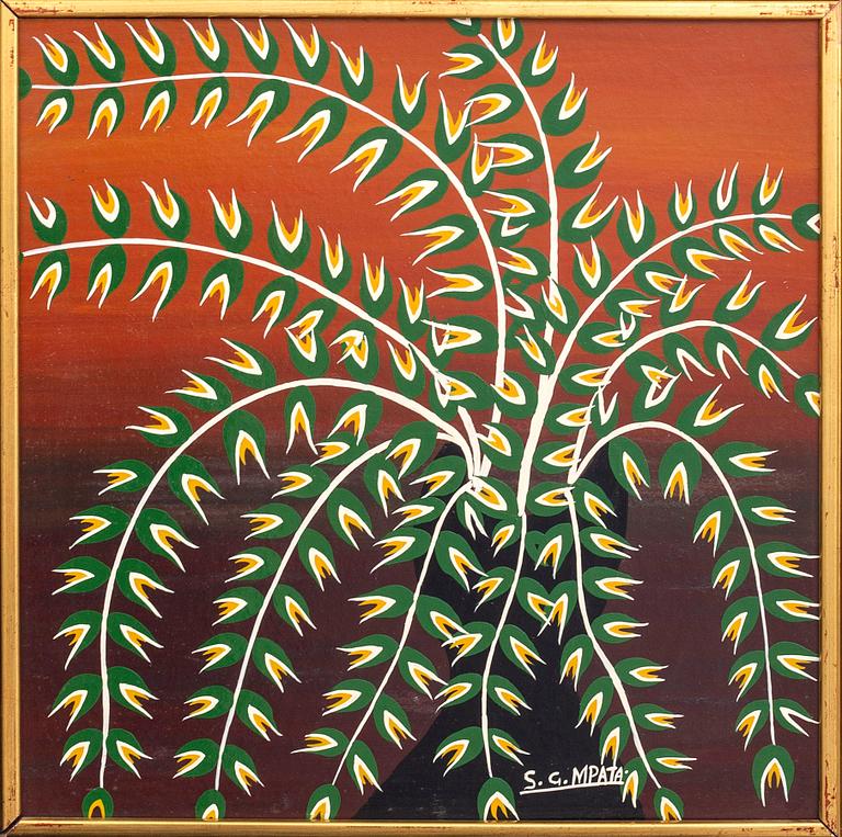 An 1970:s Seymond Mpata so called Tingatinga- painting, bicycle paint on masonite, signed.