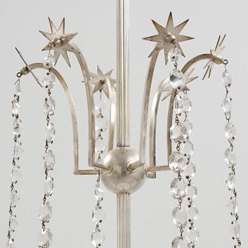 An Elis Bergh silver plated Swedish Grace chandelier, C.G Hallberg, Stockholm 1920-30's.