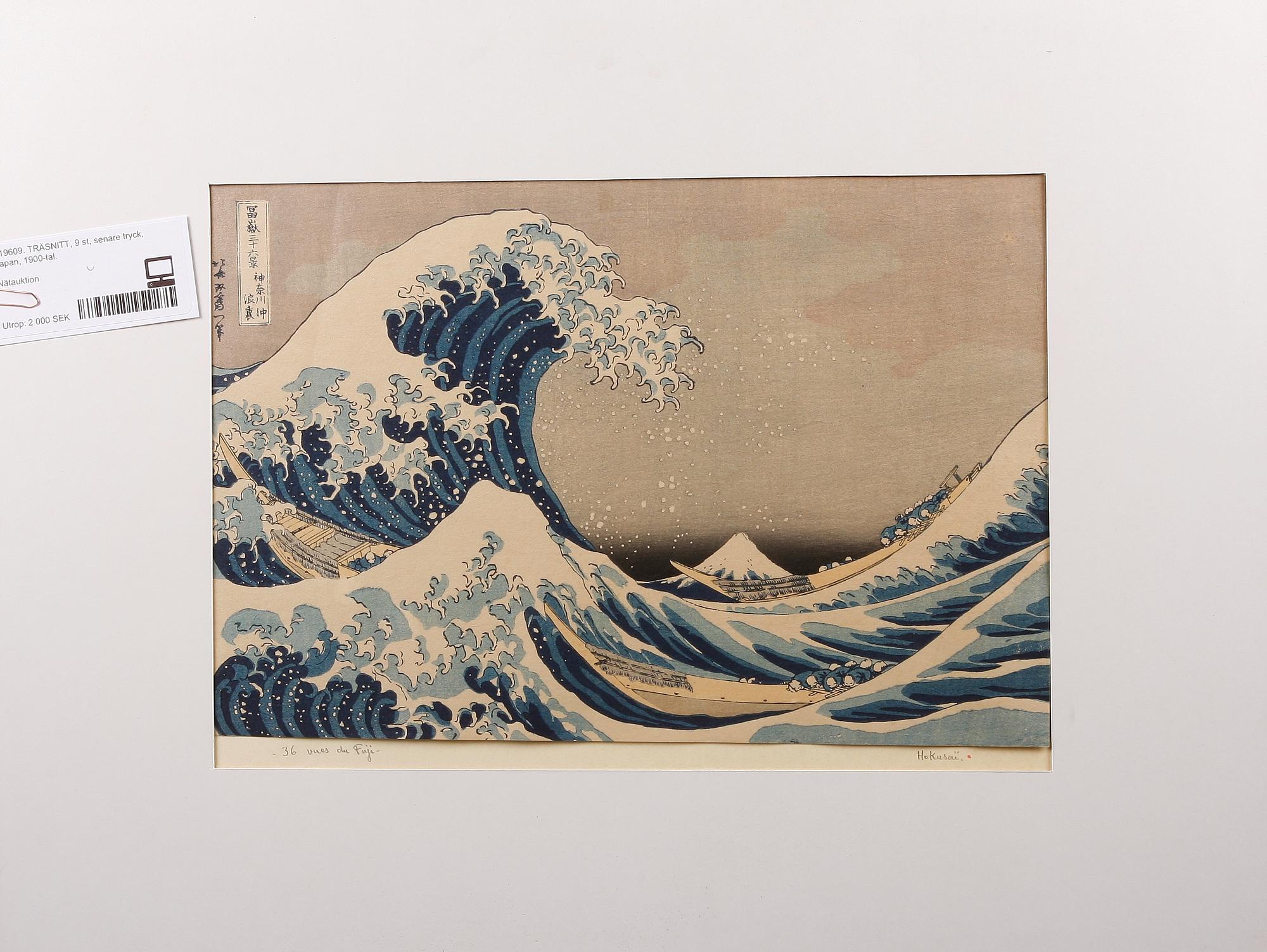 TRÄSNITT, 9 st, senare tryck, Japan, 1900-tal.