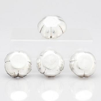 Skålar, 3+1, låghaltigt silver, Kina, Qingdynastin.