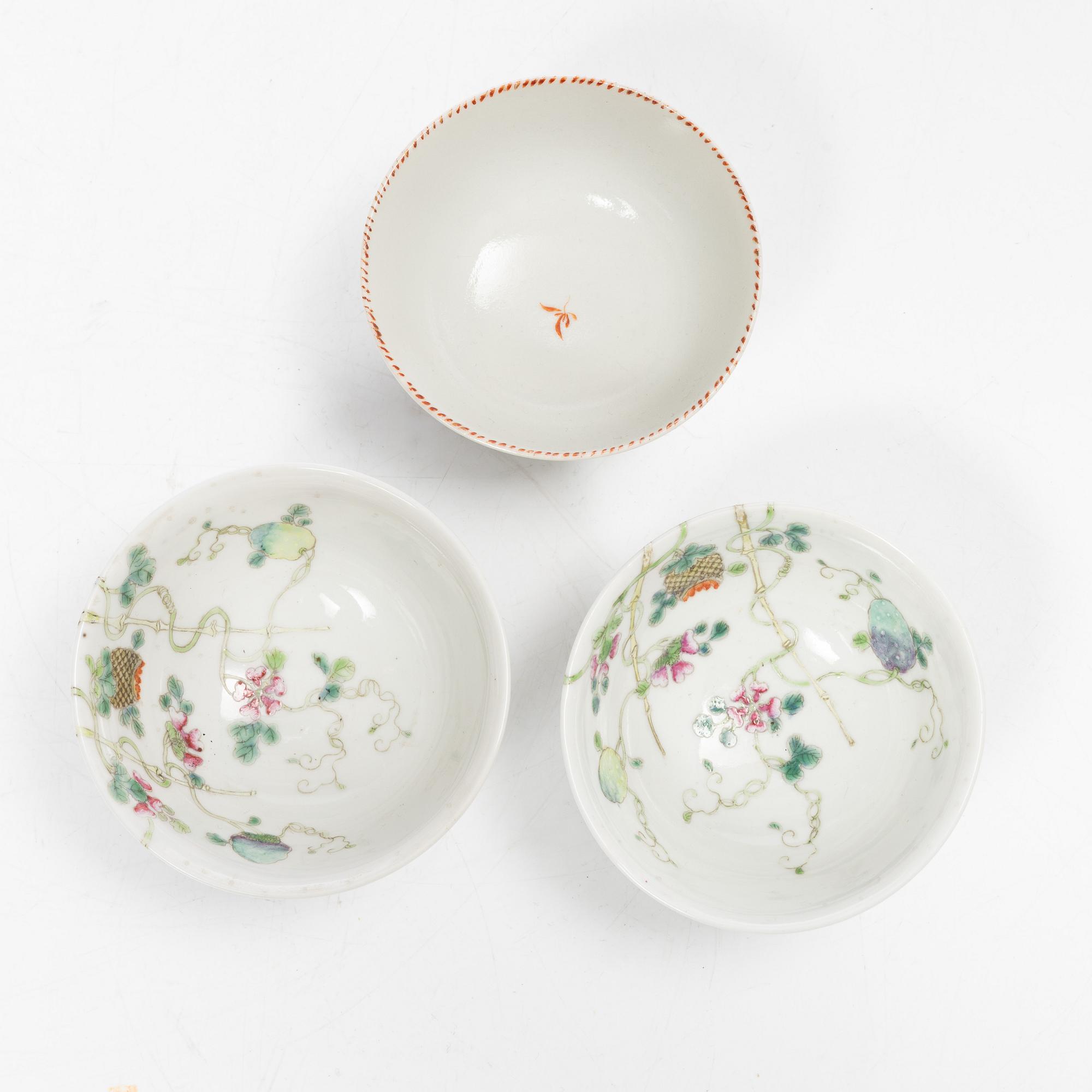 Thirteen porcelain cups, China, mostly 18th century.