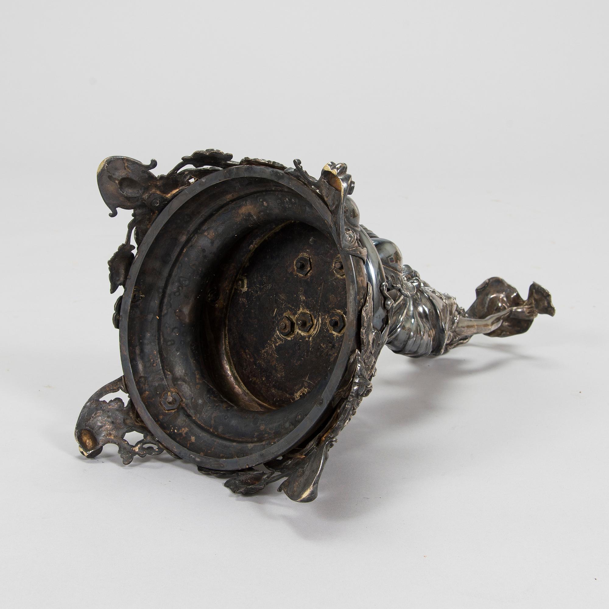 Silver-plated horn decoration, the end of 19th century. Height 93 cm.