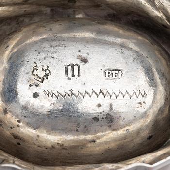 A pair of Swedish 18th century parcel-gilt salt-cellars, marks of Petter Friedrich Moldenhauer, Stockholm 1748.
