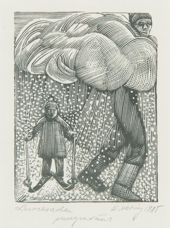 Enno Ootsing, a set of two woodcuts and one linout, signed and dated 1984, 1985 and 1993.