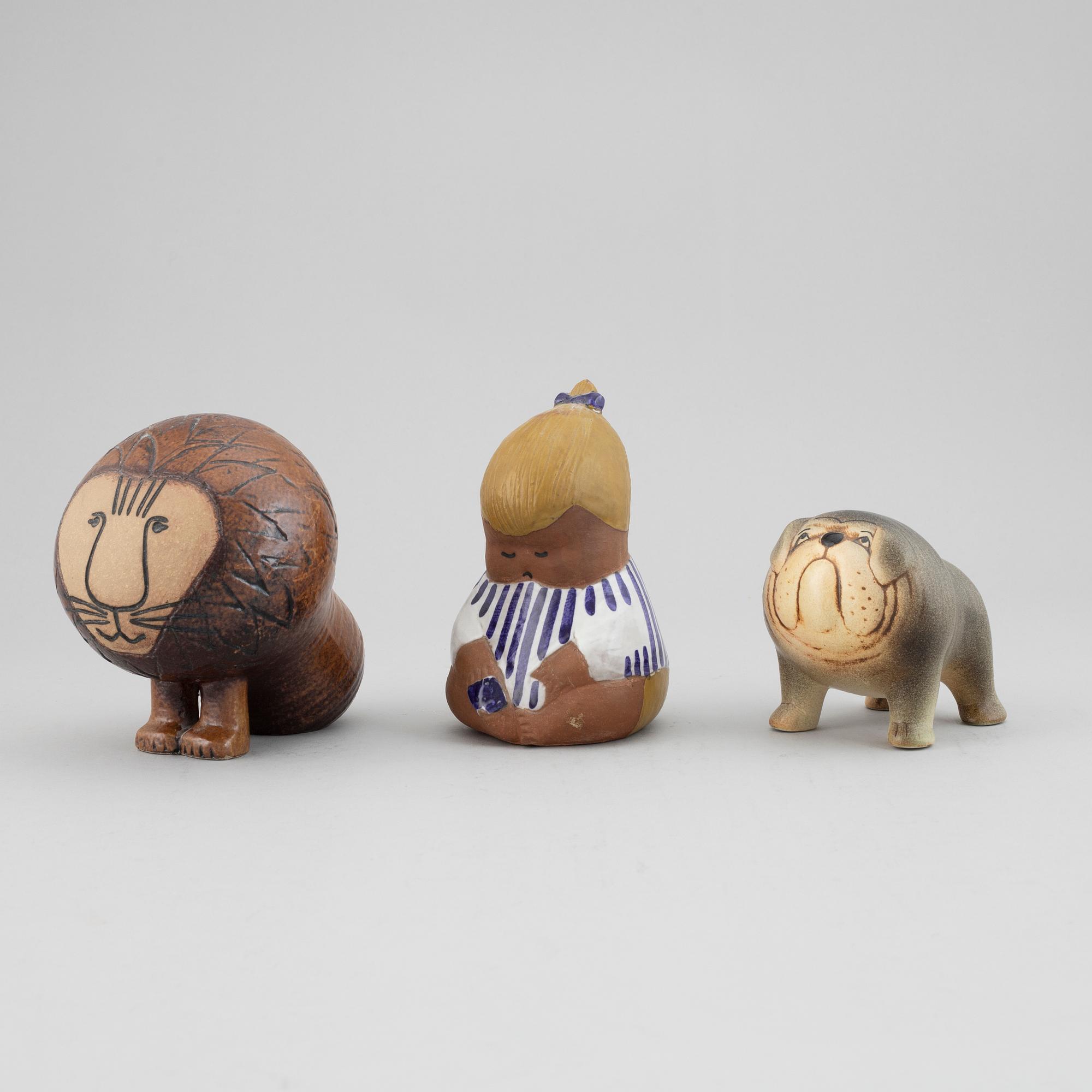 LISA LARSON, three stoneware figurines, Gustavsberg, Sweden.