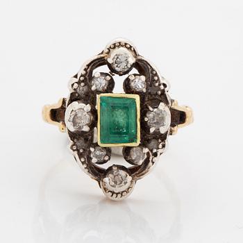 Emerald and old-cut diamond ring.