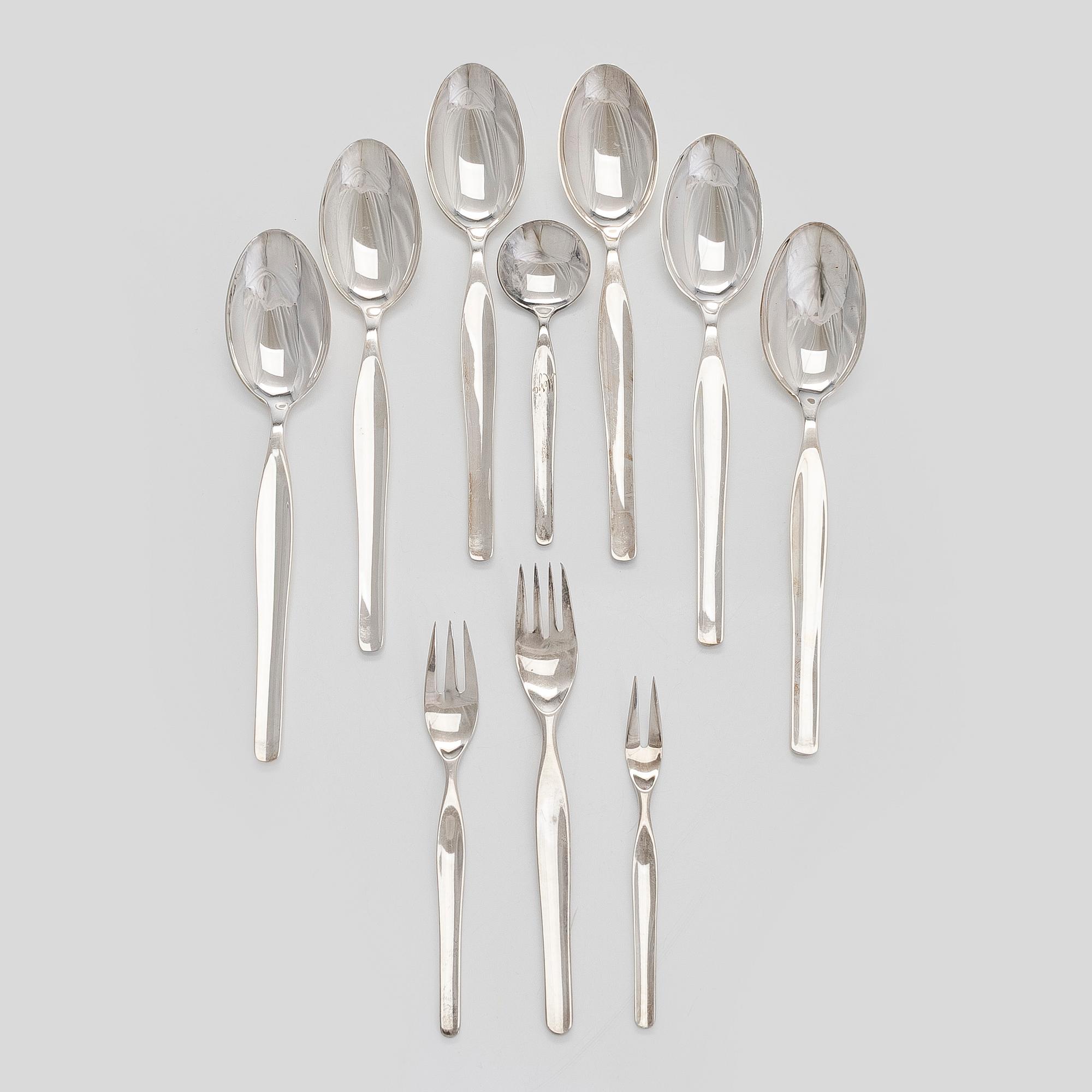Tapio Wirkkala, bestick, 10 st, "Tapio", silver, Kultakeskus, Tavastehus 1964-67.
