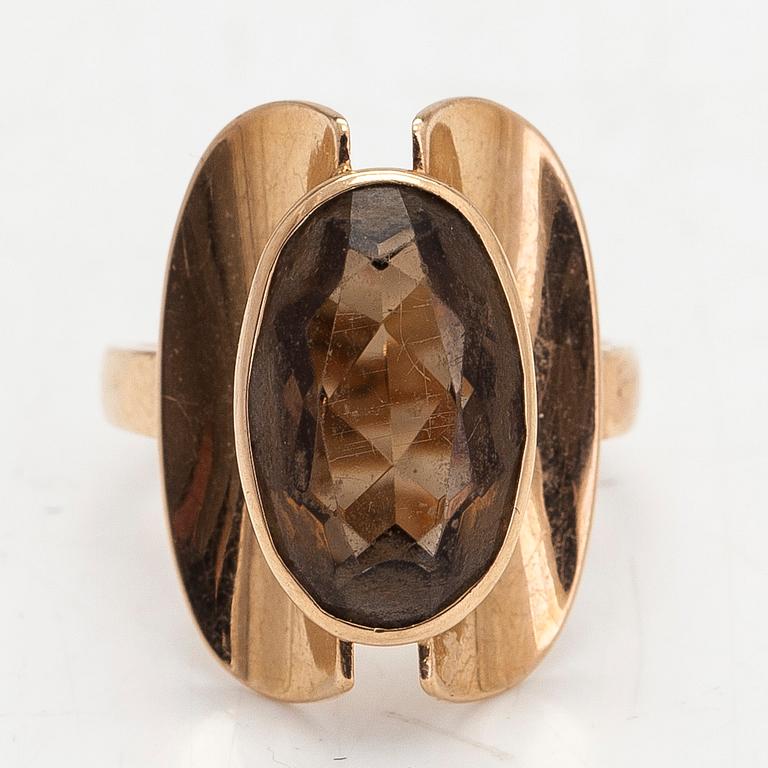 Eero Rislakki, a set of 14K gold ring, pendant and brooch with smoky quartz. Westerback 1959-61.
