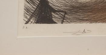 SALVADOR DALÍ, handkolorerad torrnålsetsning på japanpapper, signerad och numrerad E.A.